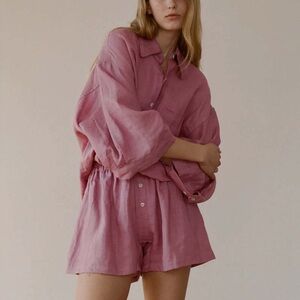 DEIJI Studios washed Linen Button Up Shirt Women's Size XS